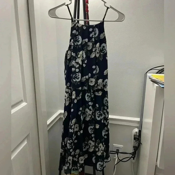 Navy blue floral mini dress - Picture 1 of 2